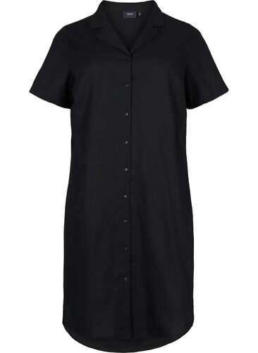 Lange katoenen blouse met korte mouwen, Black, Packshot image number 0