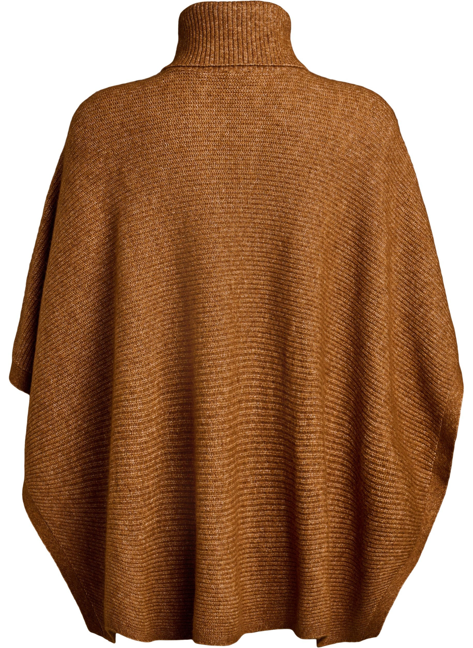 Zizzi Poncho met col en knoopdetail, Bruin, Packshot image number 1
