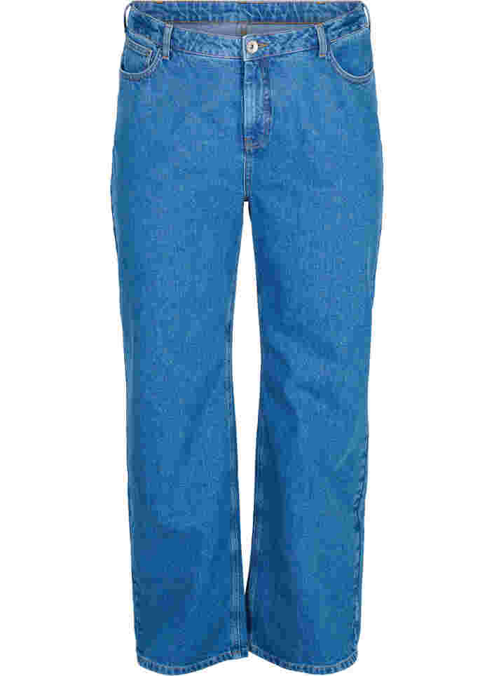 Straight jeans met hoge taille, Blue denim, Packshot image number 0