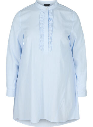 Katoenen blouse met strepen en ruches, Blue Stripe, Packshot image number 0