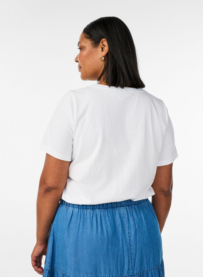 Katoenen T-shirt met print op de borst, Wit, Model image number 2