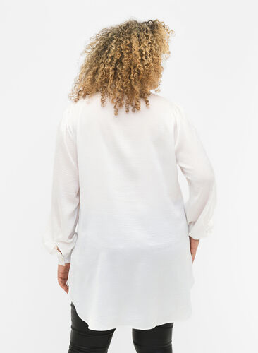 Lang shirt met parelknopen, Bright White, Model image number 1
