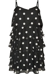 Gelaagde jurk met ruches en spaghettibandjes, Zwart