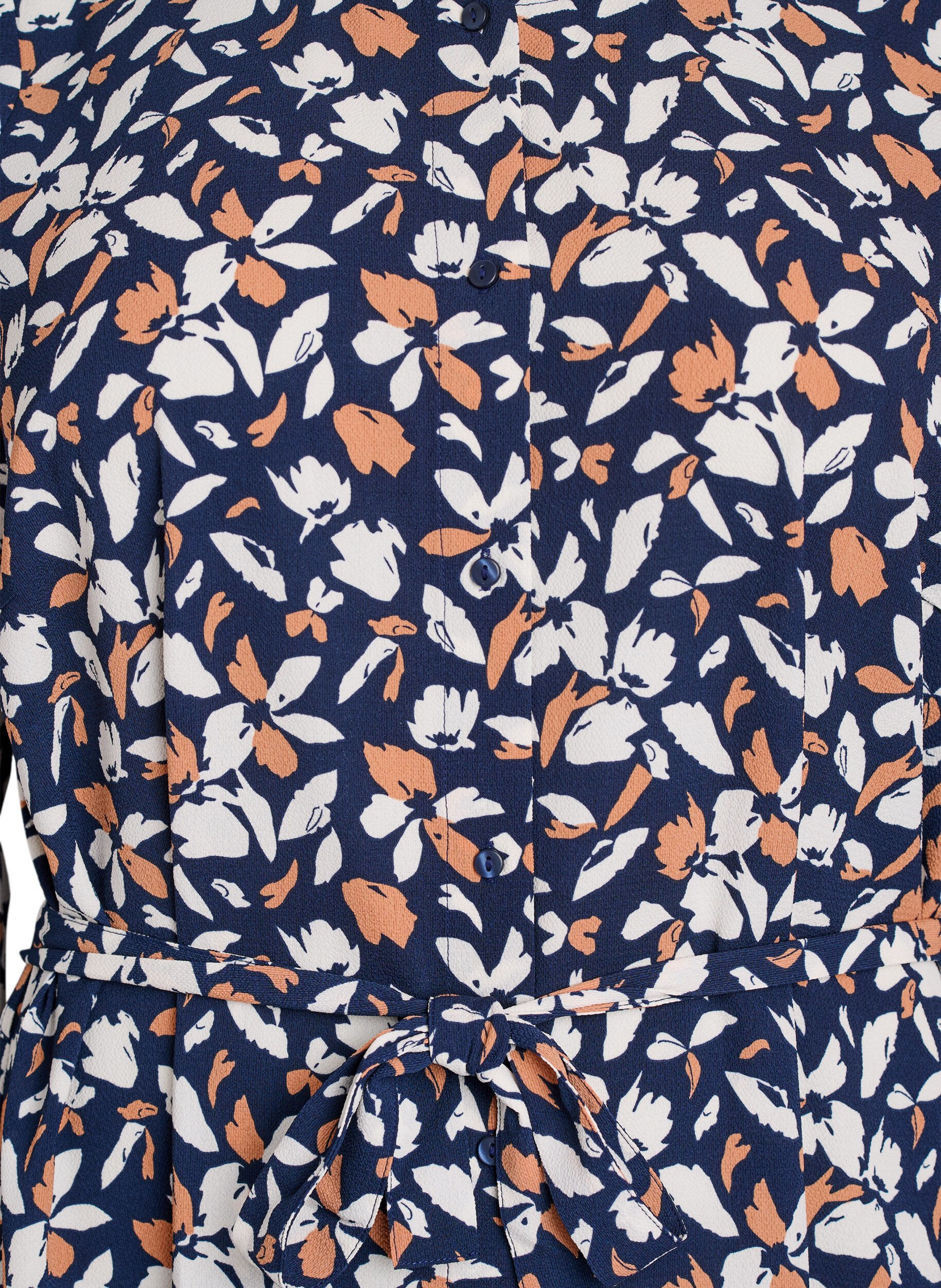 Zizzi Lang&auml;rmelige overhemdjurk met strikceintuur, Blauw, Packshot image number 2