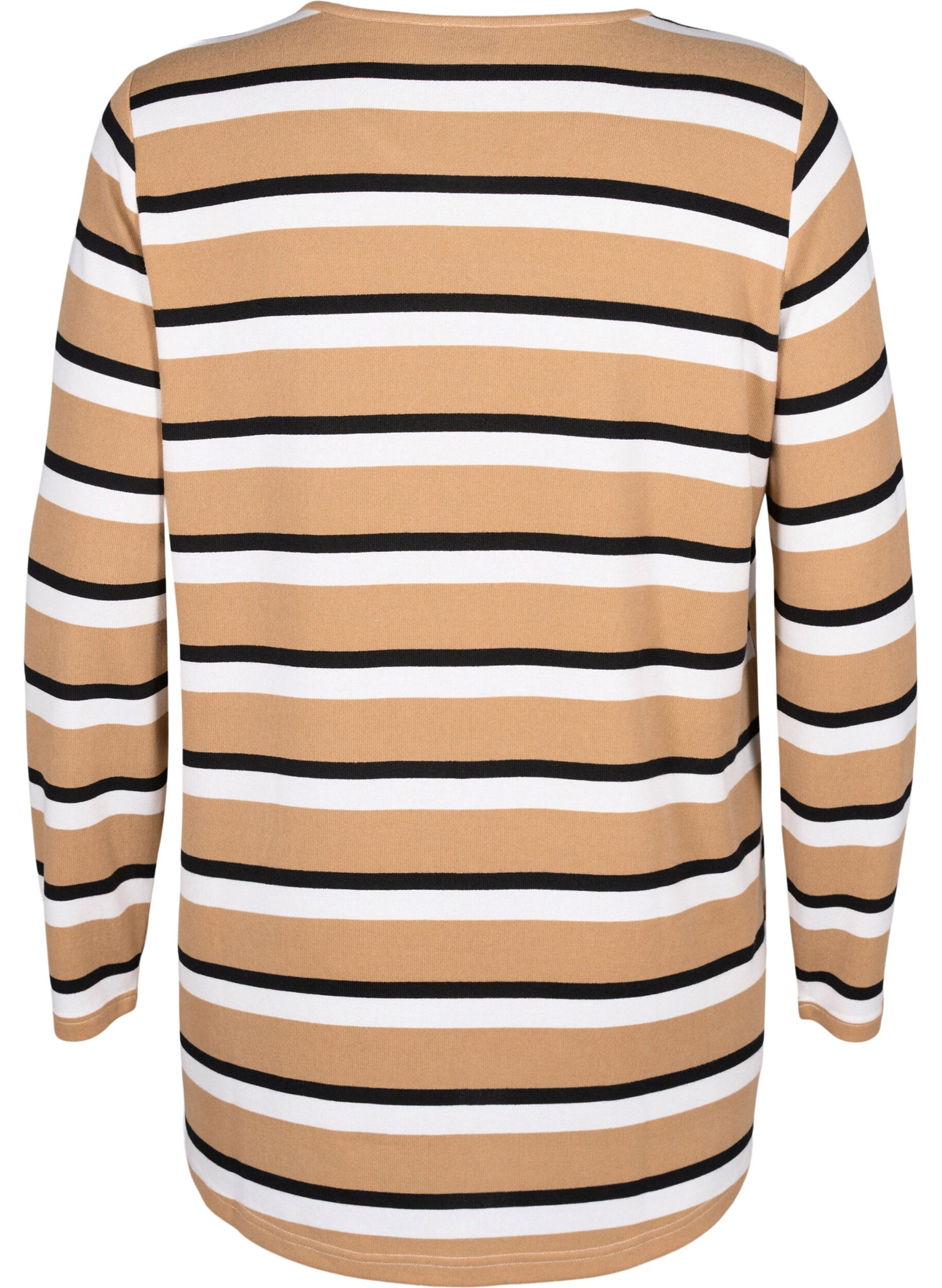 ZizziGestreepte blouse met lange mouwen, Zwart, Packshot image number 1