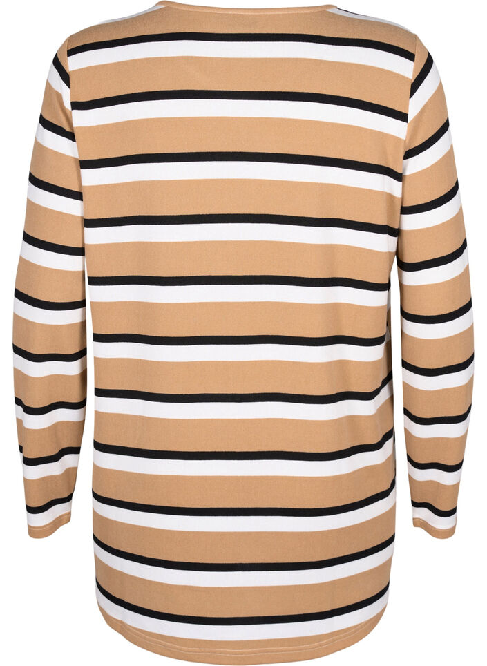 Gestreepte blouse met lange mouwen, Zwart, Packshot image number 1