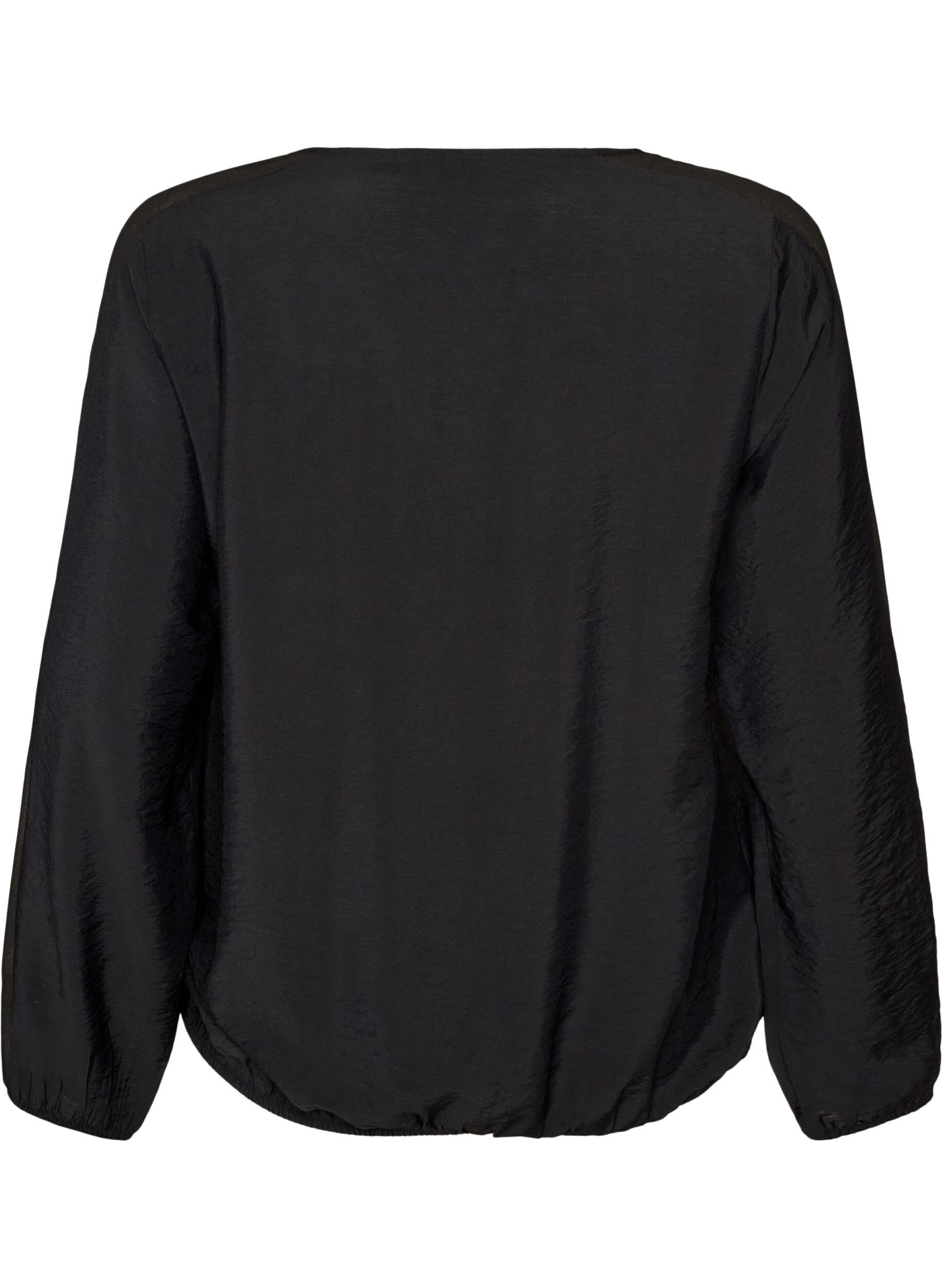 ZizziBlouse met balloneffect en chiffondetails, Zwart, Packshot image number 1