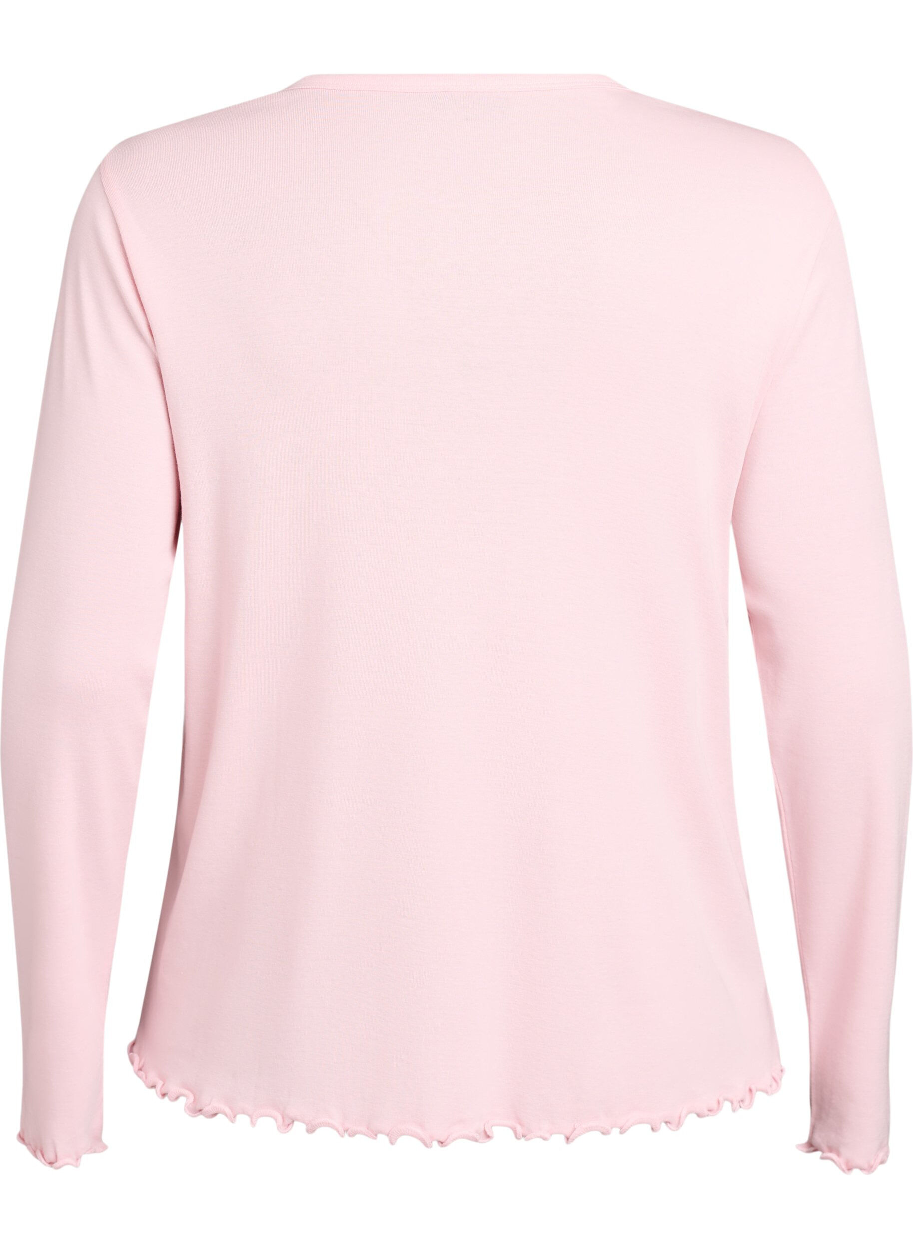 Zizzi Jersey blouse met knoopjes en golvende randen, Roze, Packshot image number 1