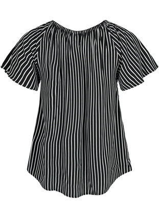 Gestreepte blouse van viscose met korte mouwen, Black/ White Stripe, Packshot image number 1