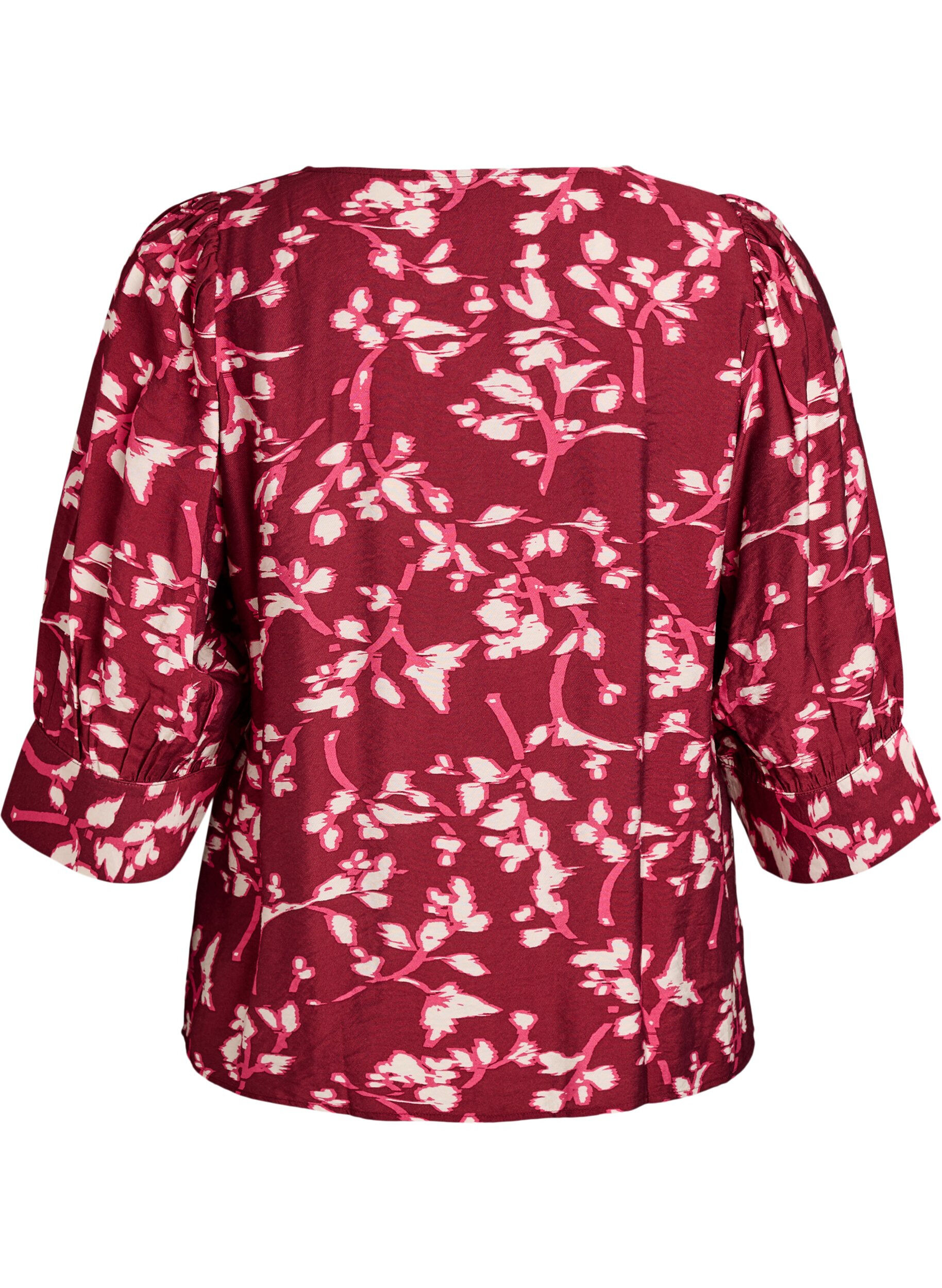 Zizzi Blouse met V-hals en 3/4-mouwen, Rood, Packshot image number 1