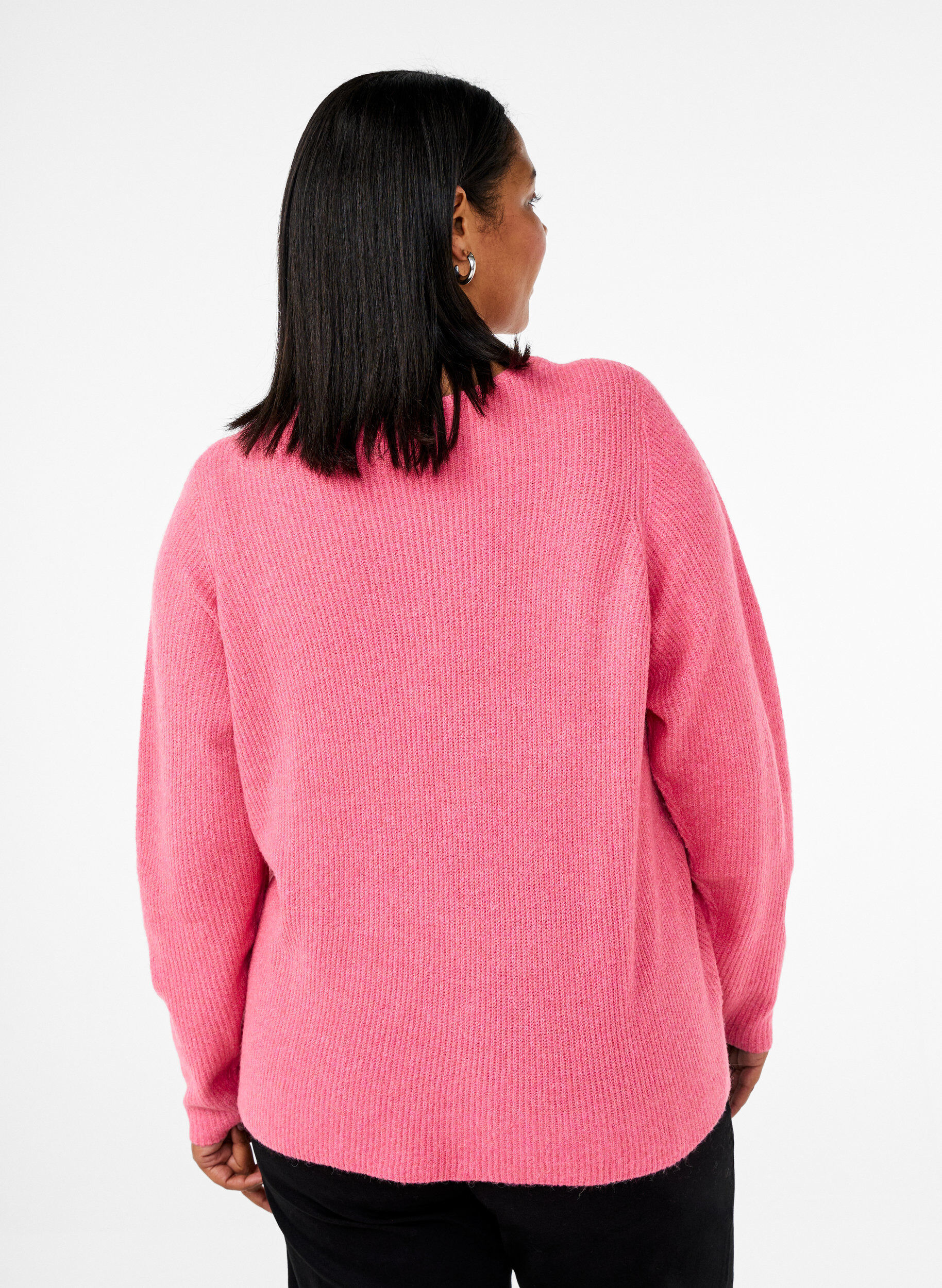 Zizzi Gebreide blouse met V-hals en lange mouwen, Bubblegum Wh. Mel., Model image number 1