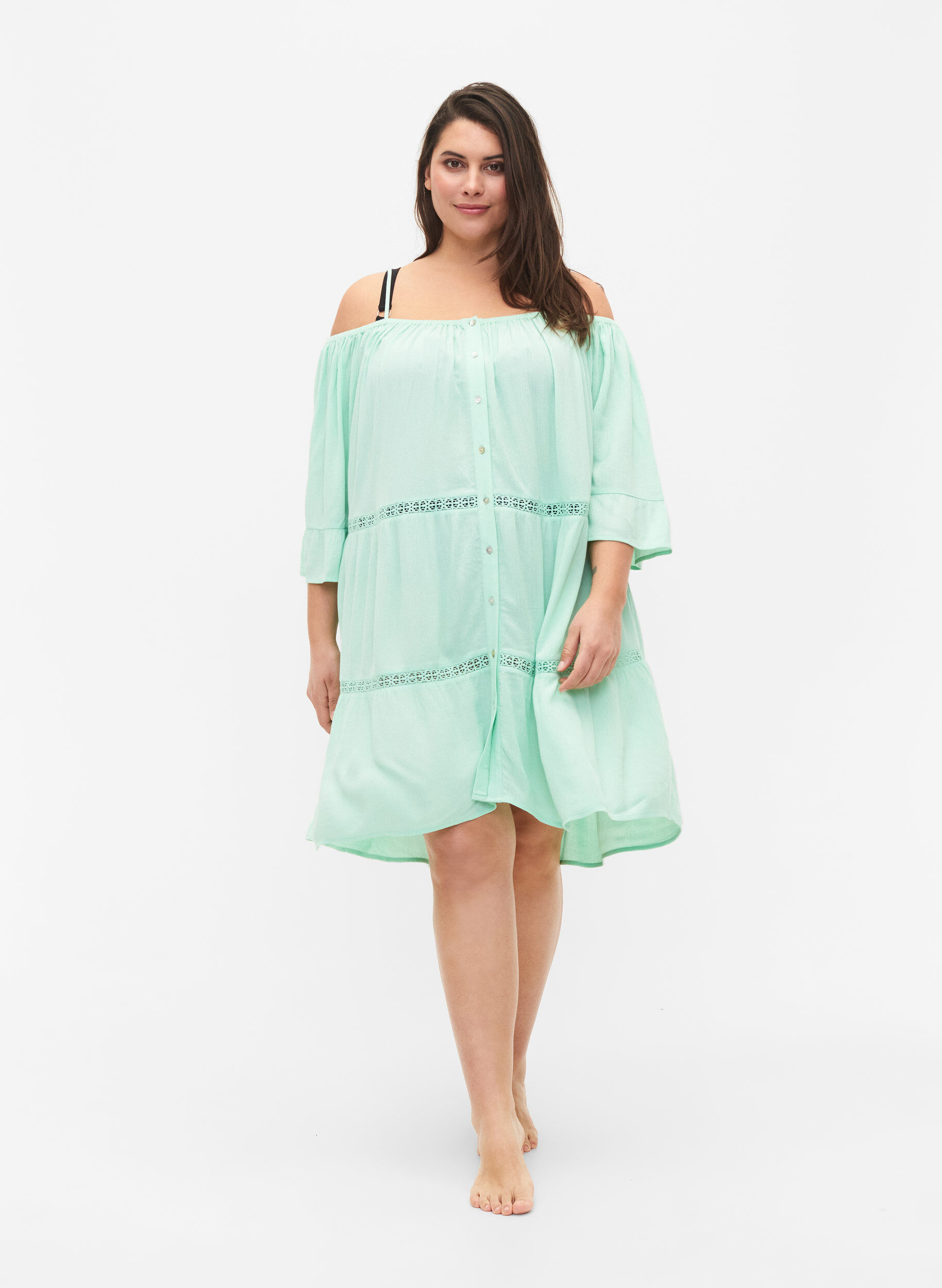 Zizzi Strandtuniek met off-shoulder, Brook Green, Model image number 2