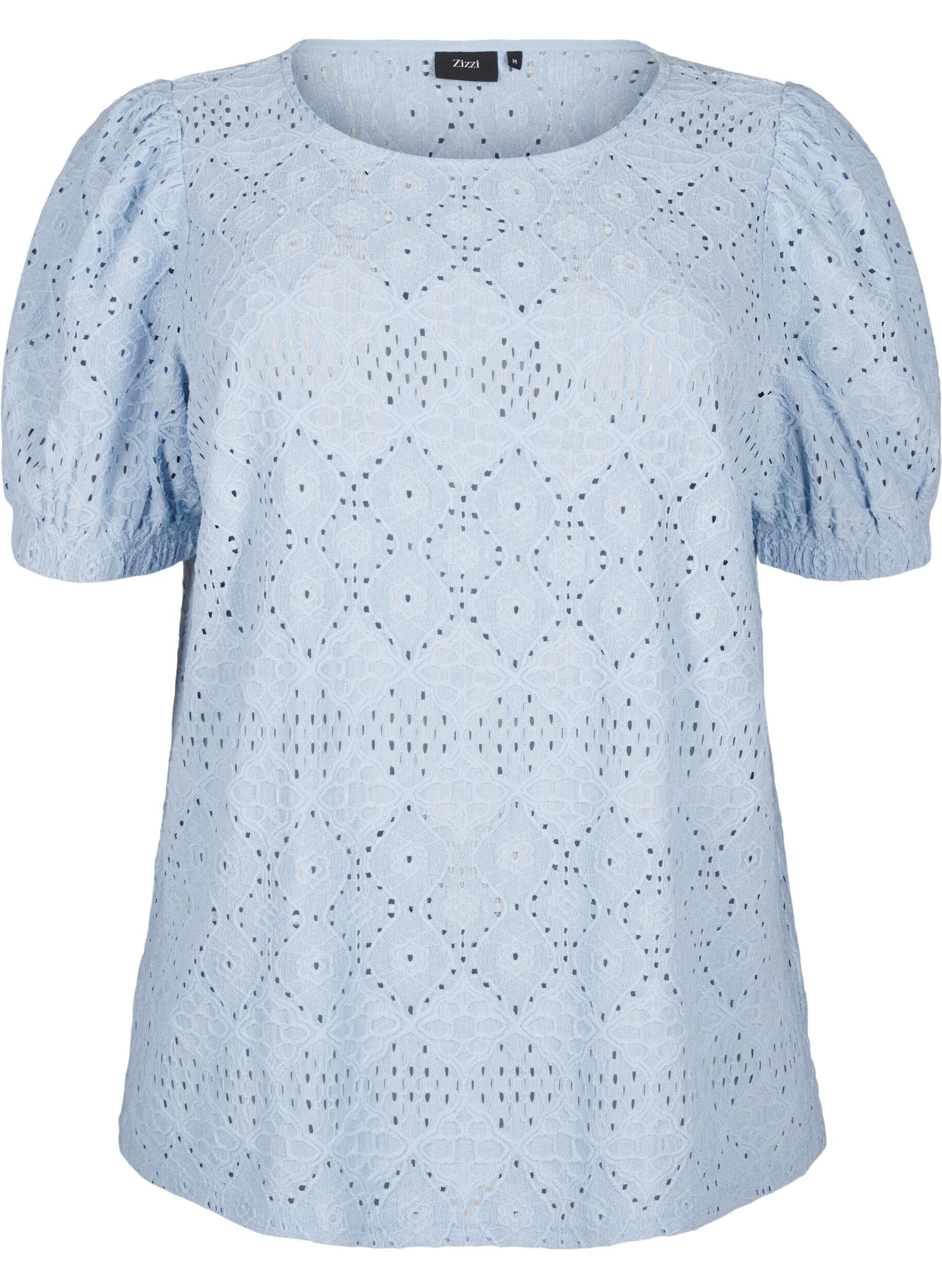 Zizzi Blouse met korte mouwen en patroon met kant, Cashmere Blue, Packshot image number 0