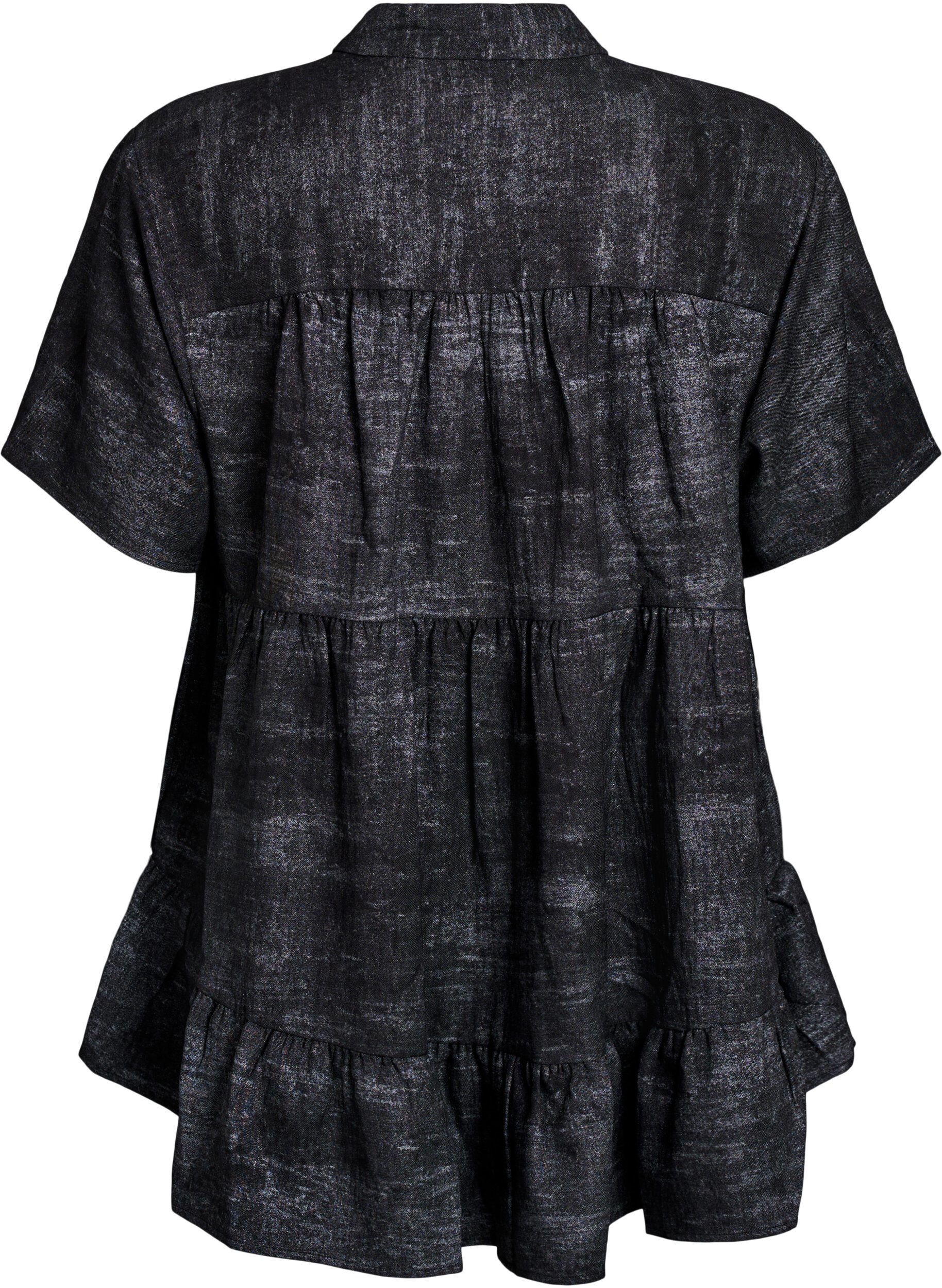Zizzi Losse blouse met kraag en knopen, Zwart, Packshot image number 1