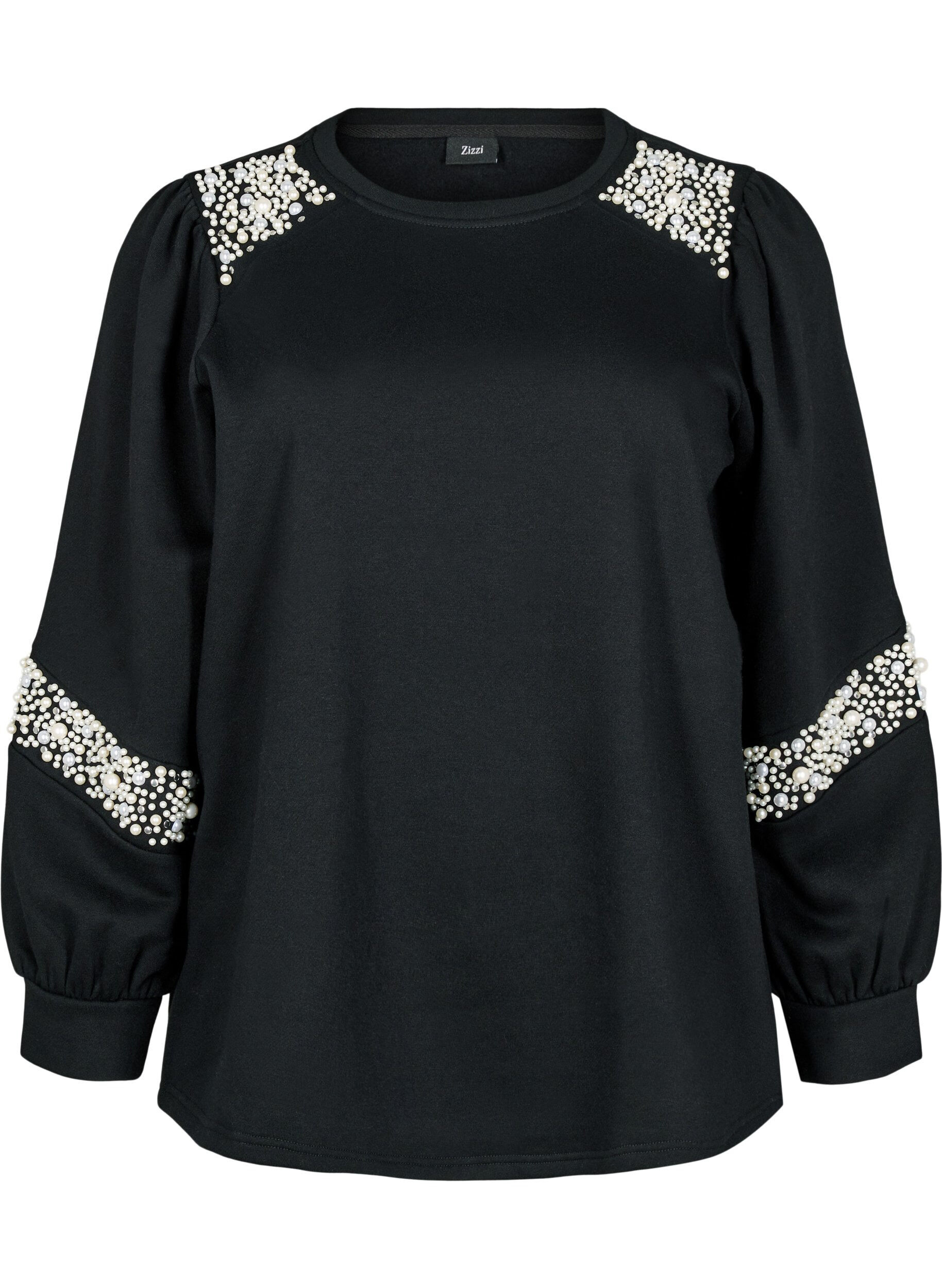 Zizzi Sweatshirt met pareldetails, Black, Packshot image number 0