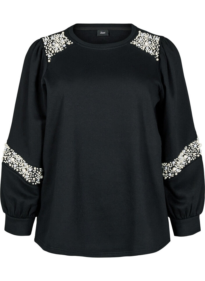 Sweatshirt met pareldetails, Black, Packshot image number 0