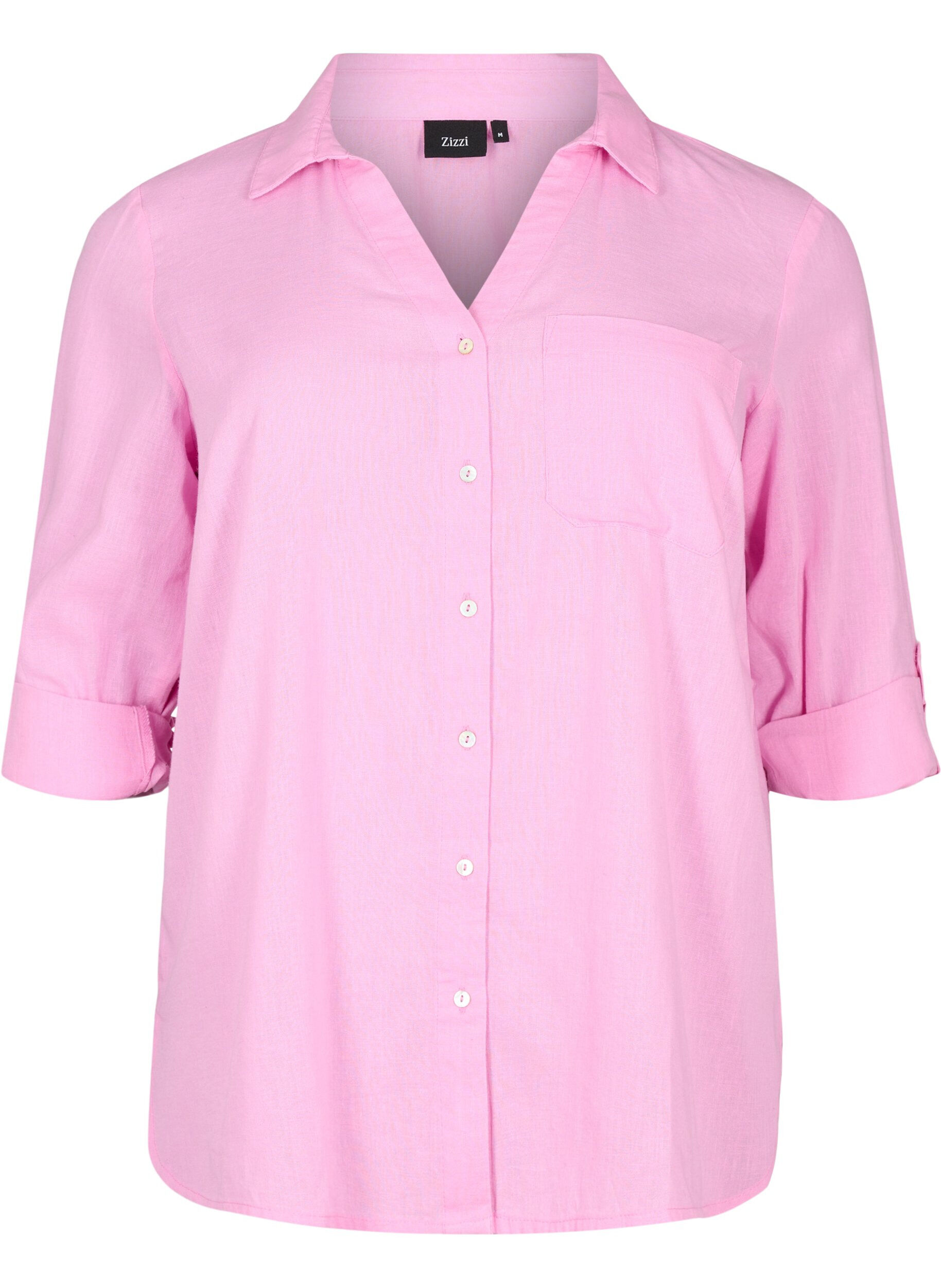 Zizzi Overhemdblouse met knoopsluiting in katoen-linnen mix, Begonia Pink, Packshot image number 0