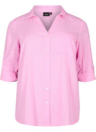 Overhemdblouse met knoopsluiting in katoen-linnen mix, Begonia Pink