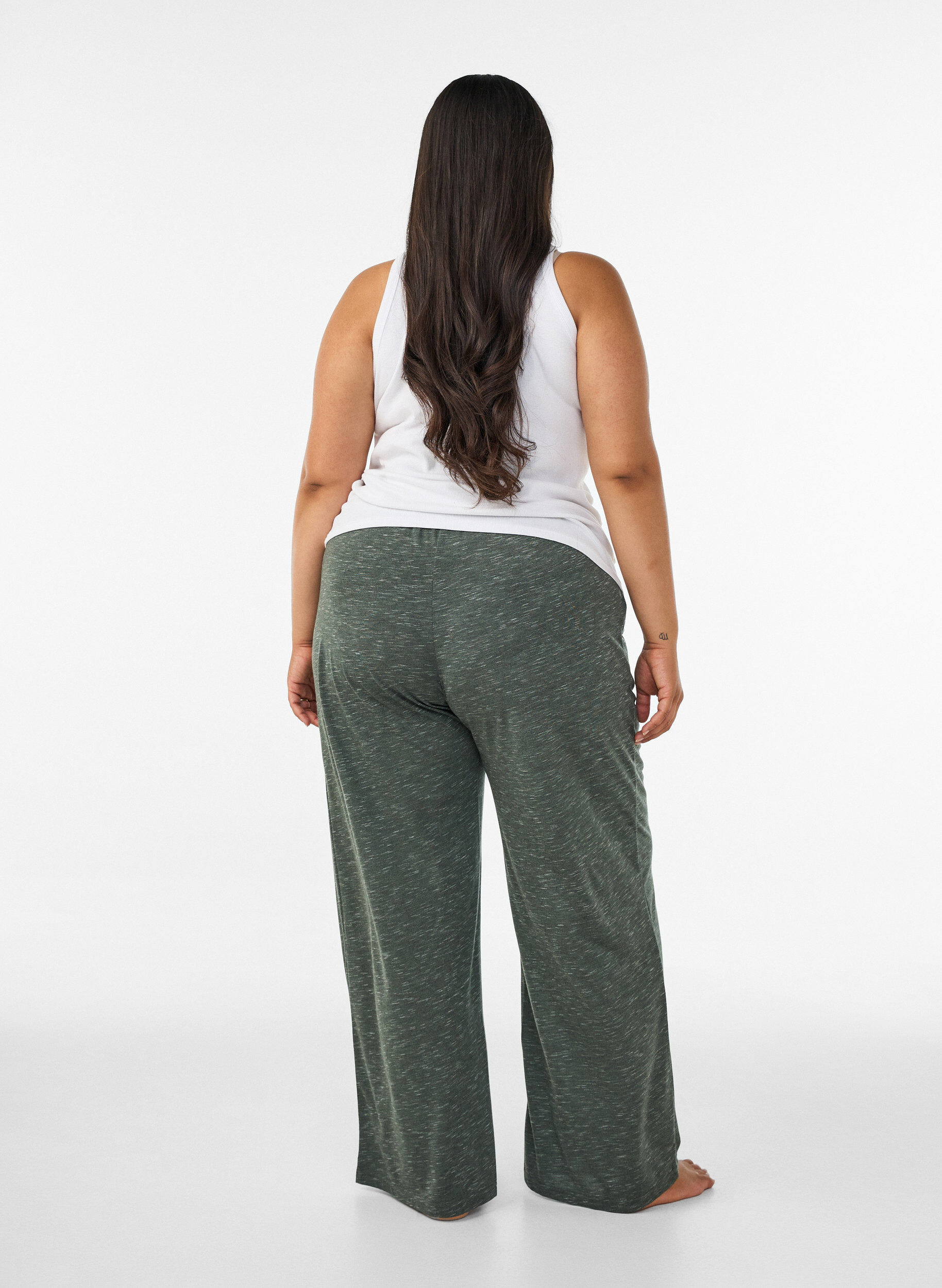 ZizziJersey broek met wijde pijpen en zakken, Groen, Model image number 2