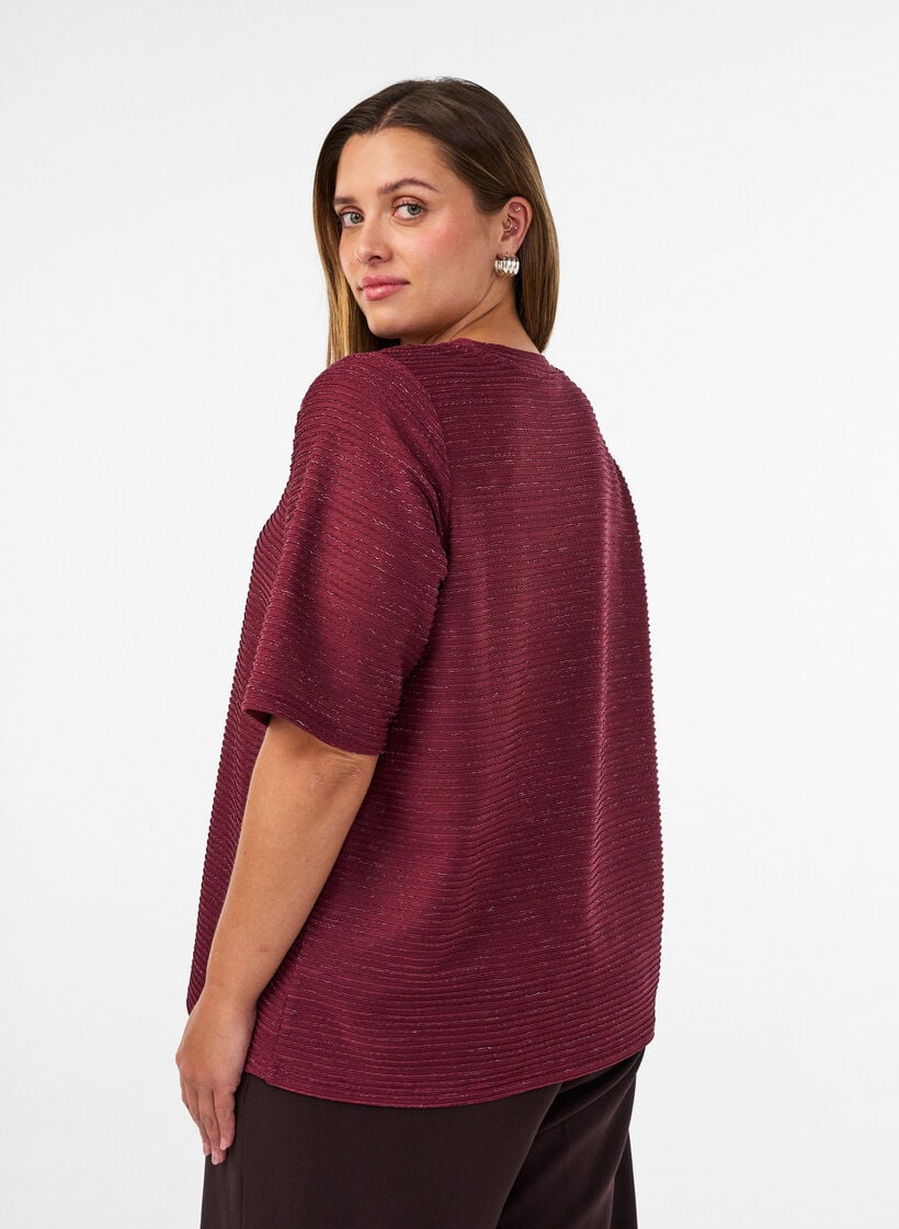 Blouse met structuur en glitter, Rood, Model image number 2