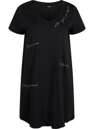 Katoenen pyjama jurk met korte mouwen en print, Black Silv Foil Text