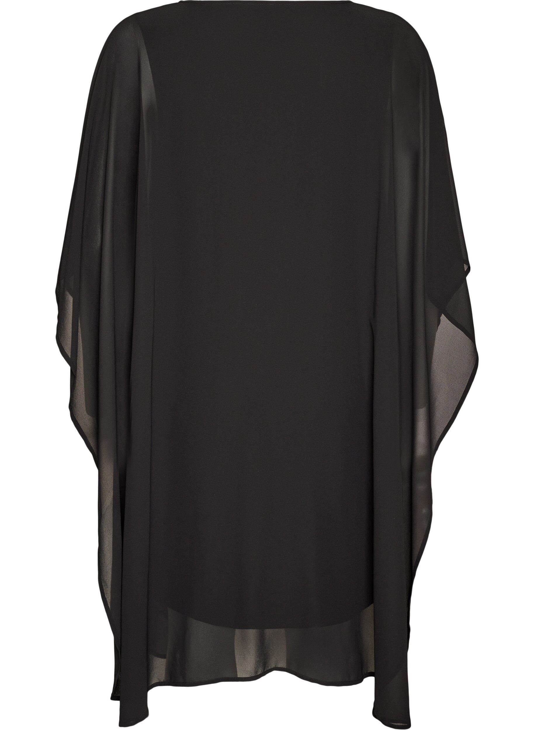 ZizziKorte chiffon jurk met V-hals, Zwart, Packshot image number 1