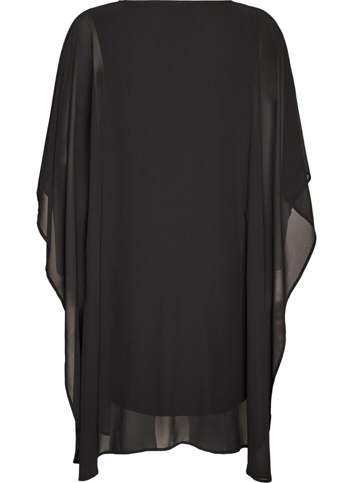 Korte chiffon jurk met V-hals, Zwart, Packshot image number 1