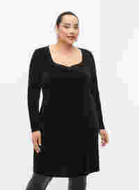 Fluwelen jurk met lange mouwen, Black, Model