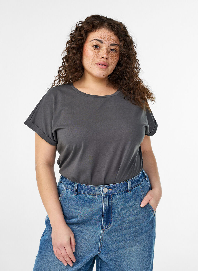 T-shirt met korte mouwen van katoenmix, Grijs, Model image number 0