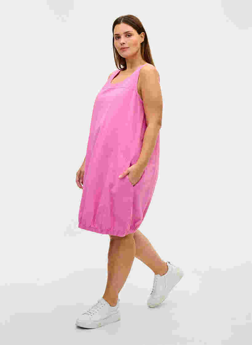 Mouwloze katoenen jurk, Cyclamen, Model image number 2