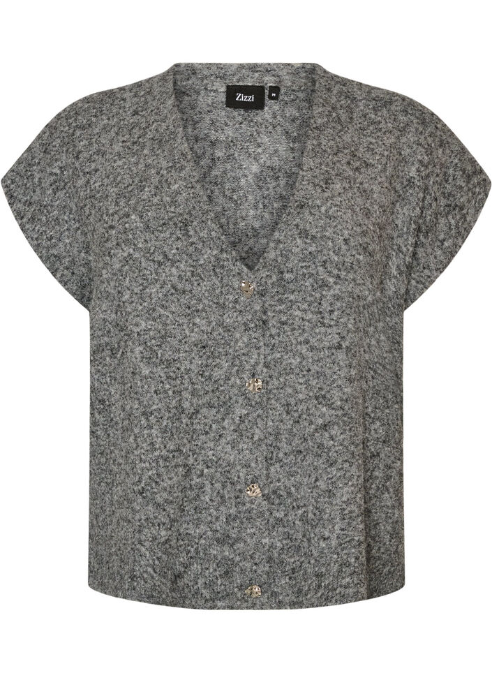 Gebreid gilet met V-hals en decoratieve knopen, Grijs, Packshot image number 0