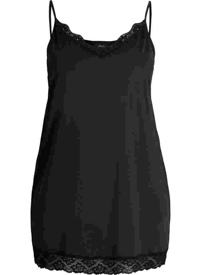 Pyjama jurk met kanten details, Black, Packshot image number 0