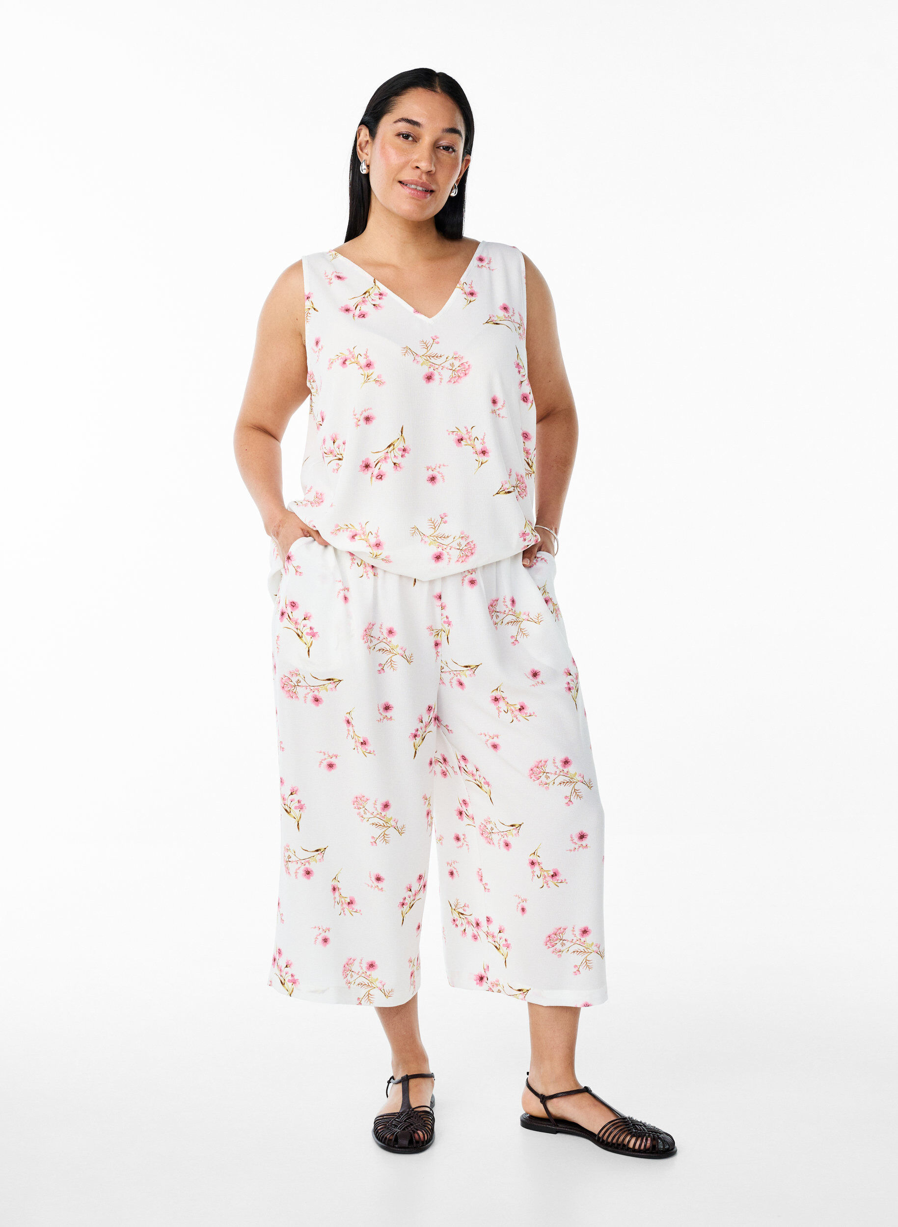 Culotte broek met print, Wit, Model
