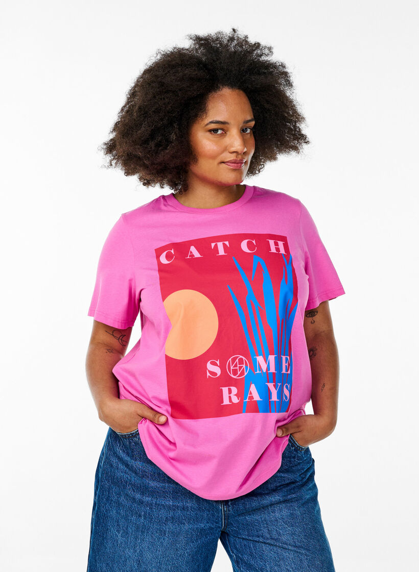 T-shirt met een grafisch zomermotief, Roze, Model image number 0