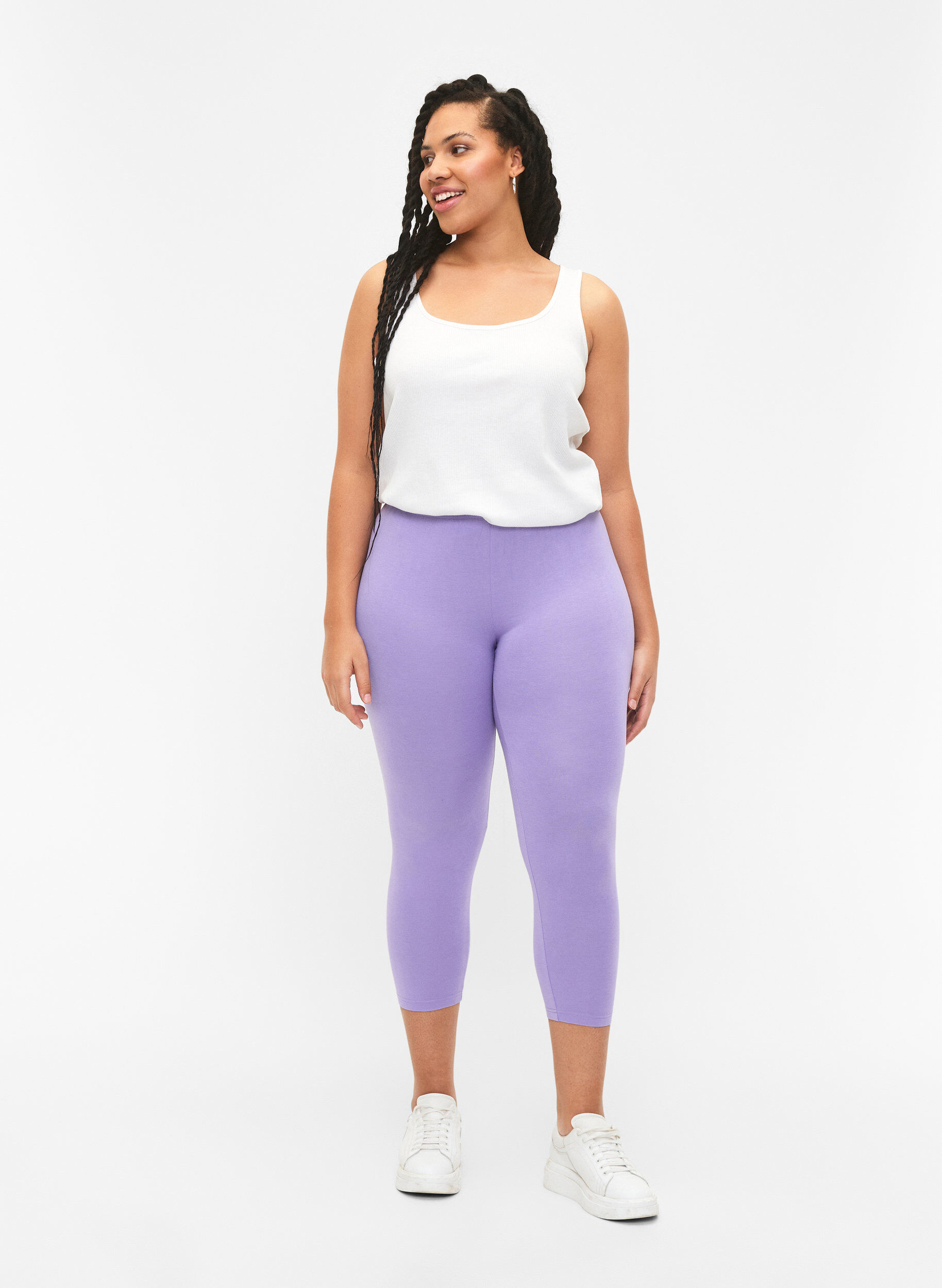 Zizzi Basic 3/4 legging in viscose, Paars, Model image number 1