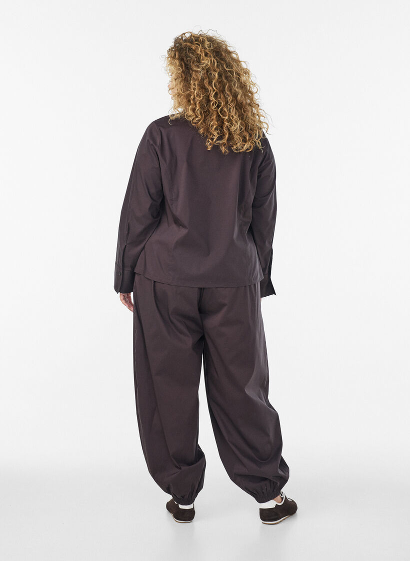 Kort overhemd met tweewegrits, Bruin, Model image number 2