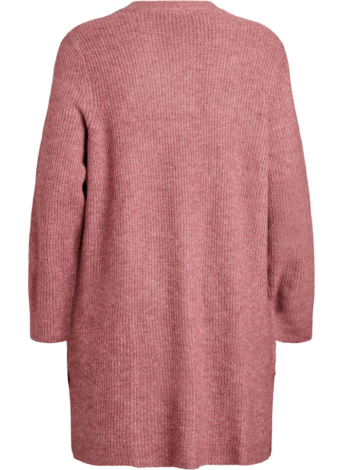 Lange geribde cardigan met een open voorkant, Roze, Packshot image number 1