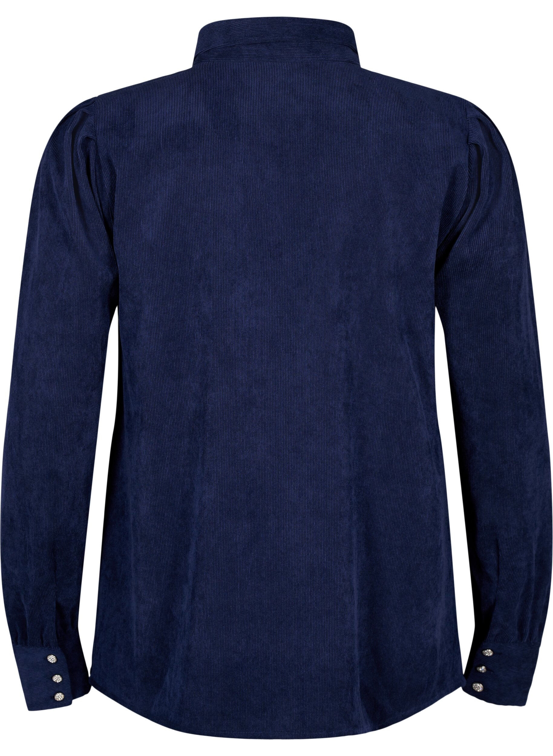 Zizzi Fluwelen overhemd met strasknopen, Medieval Blue, Packshot image number 1