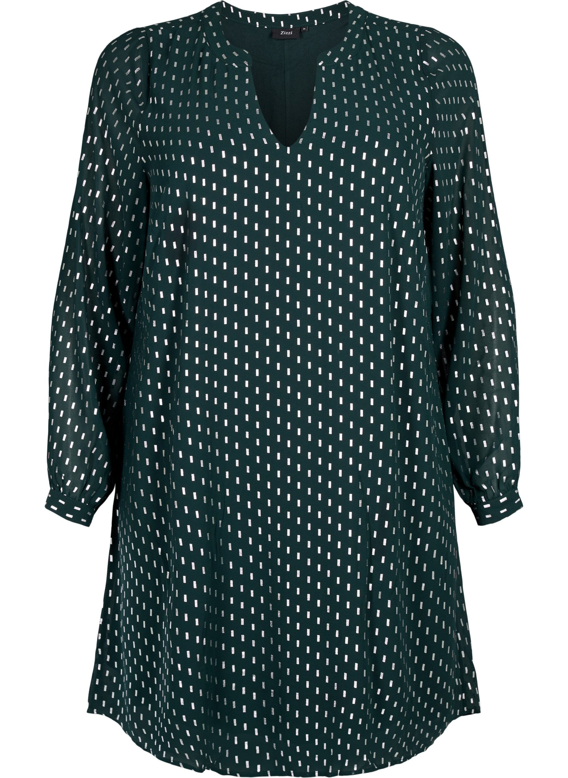 Zizzi Jurk met lange mouwen en folieprint, Scarab w. Silver, Packshot image number 0