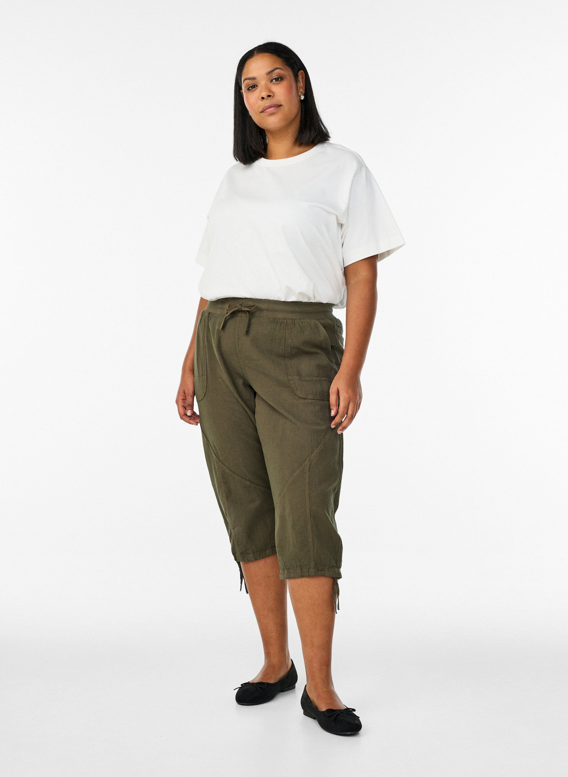 Katoenen Capri-broek, Groen, Model