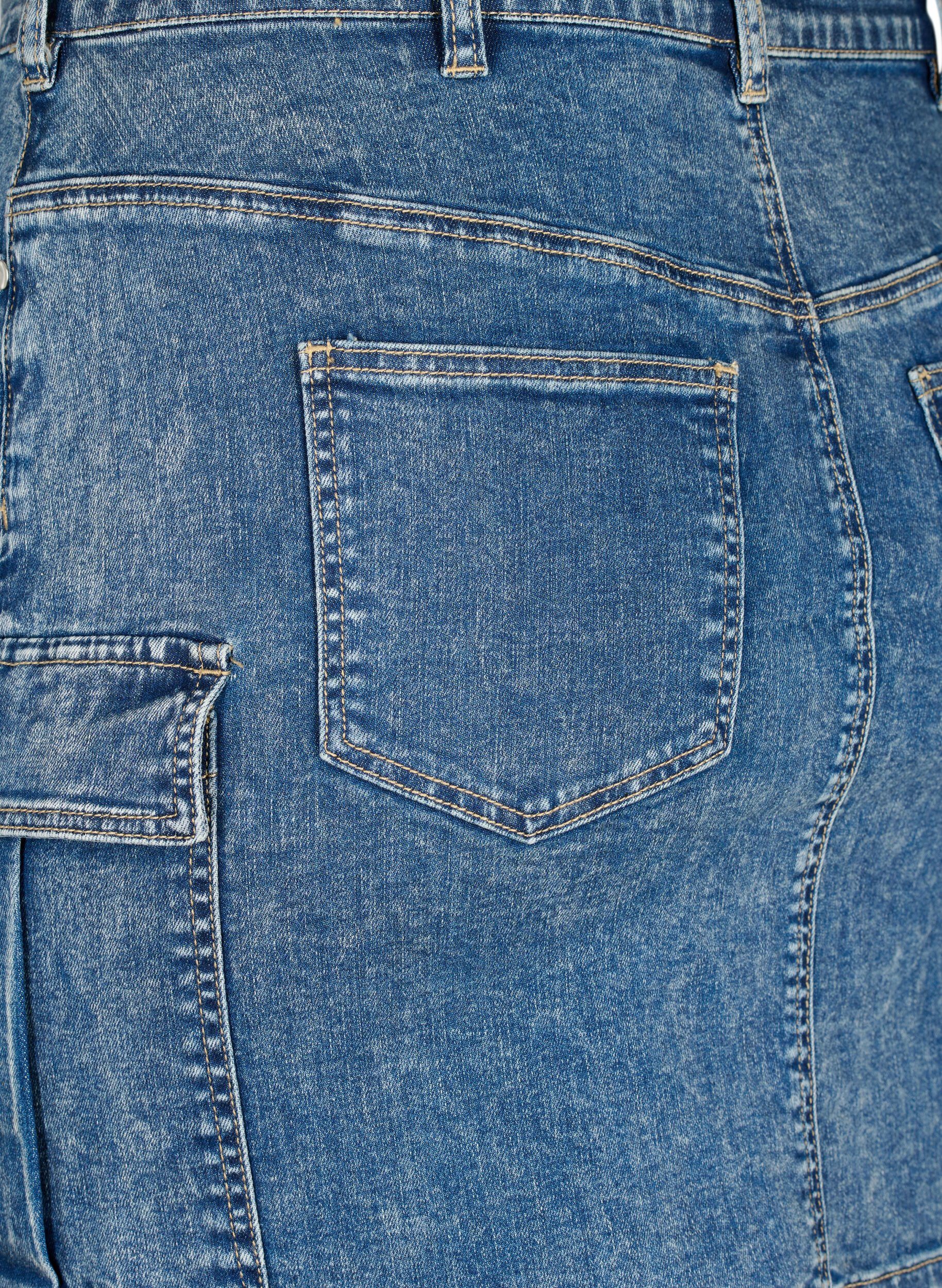 Zizzi Nauwsluitende denim rok met cargozak, Blue Denim, Packshot image number 3