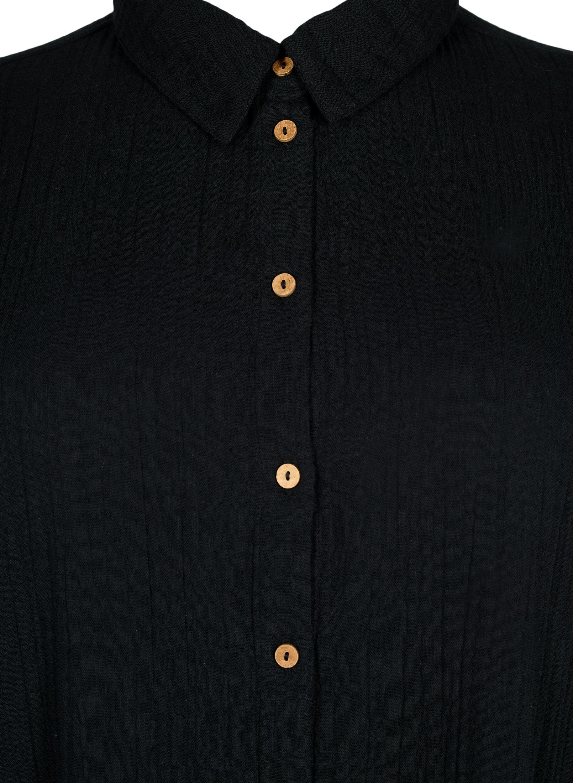 Zizzi Shirt met korte mouwen en knopen, Black, Packshot image number 2