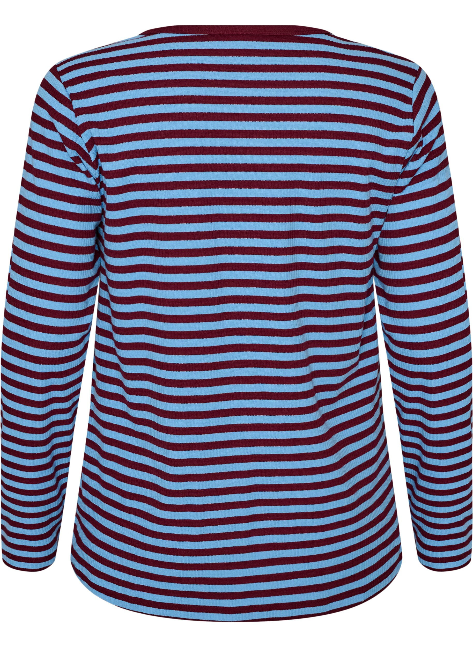 ZizziGestreepte blouse met lange mouwen, Blauw, Packshot image number 1