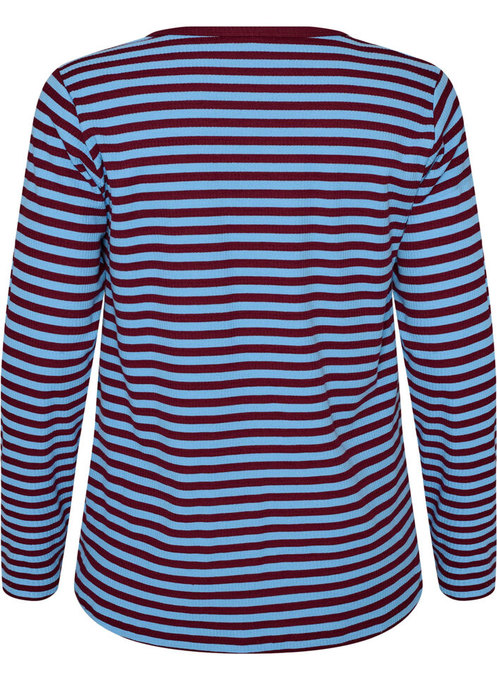 Gestreepte blouse met lange mouwen, Blauw, Packshot image number 1