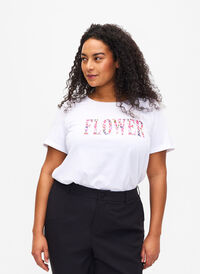 Katoenen T-shirt met tekstopdruk, B. White w. Flower, Model