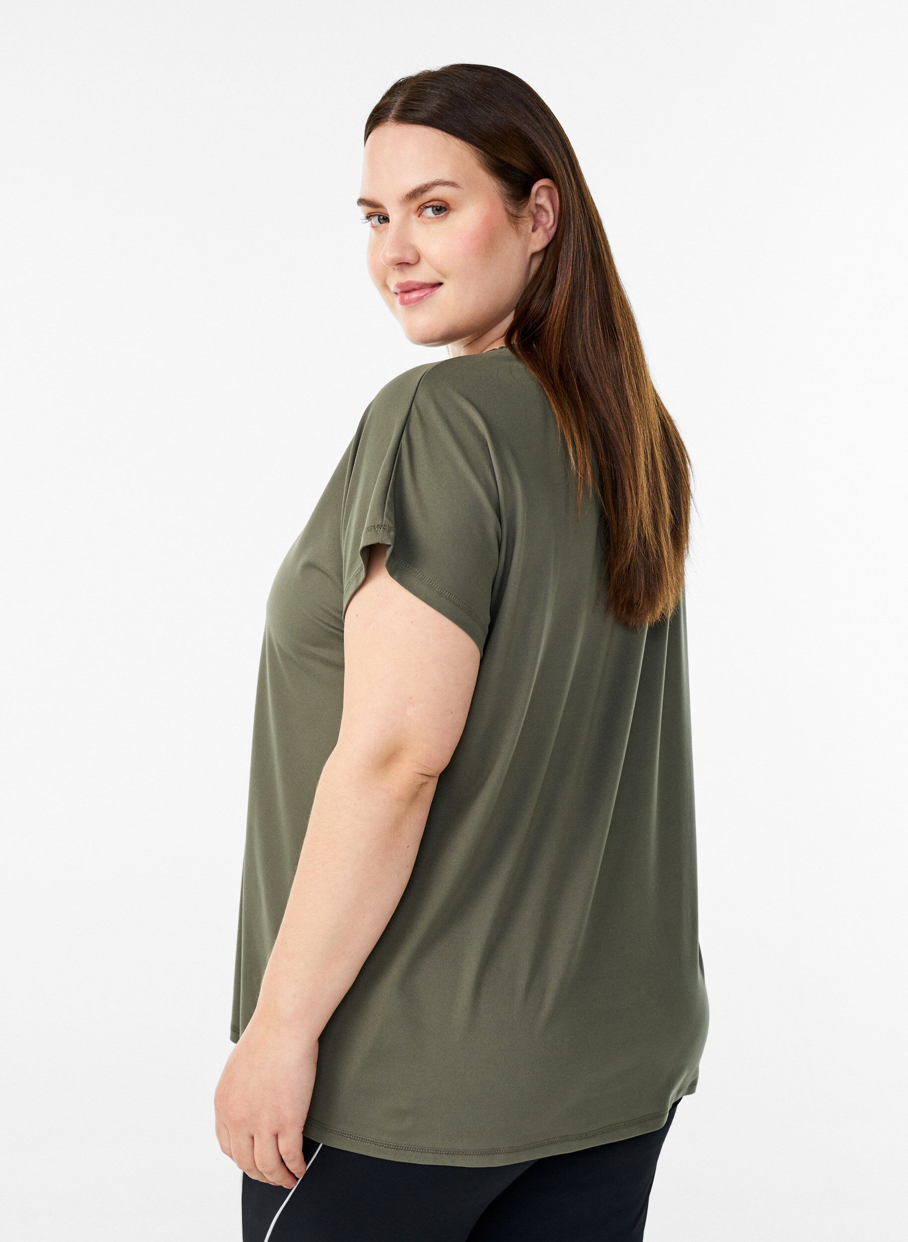 Zizzi Effen gekleurd trainingsshirt, Groen, Model image number 2