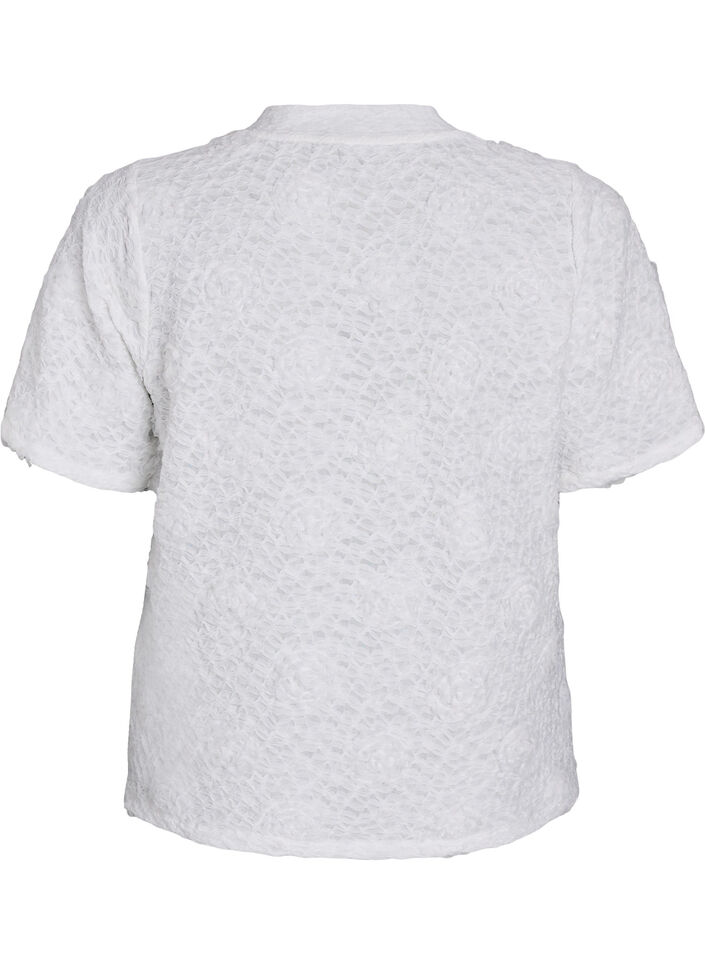 Blouse met 3D-bloemen en korte mouwen, Wit, Packshot image number 1