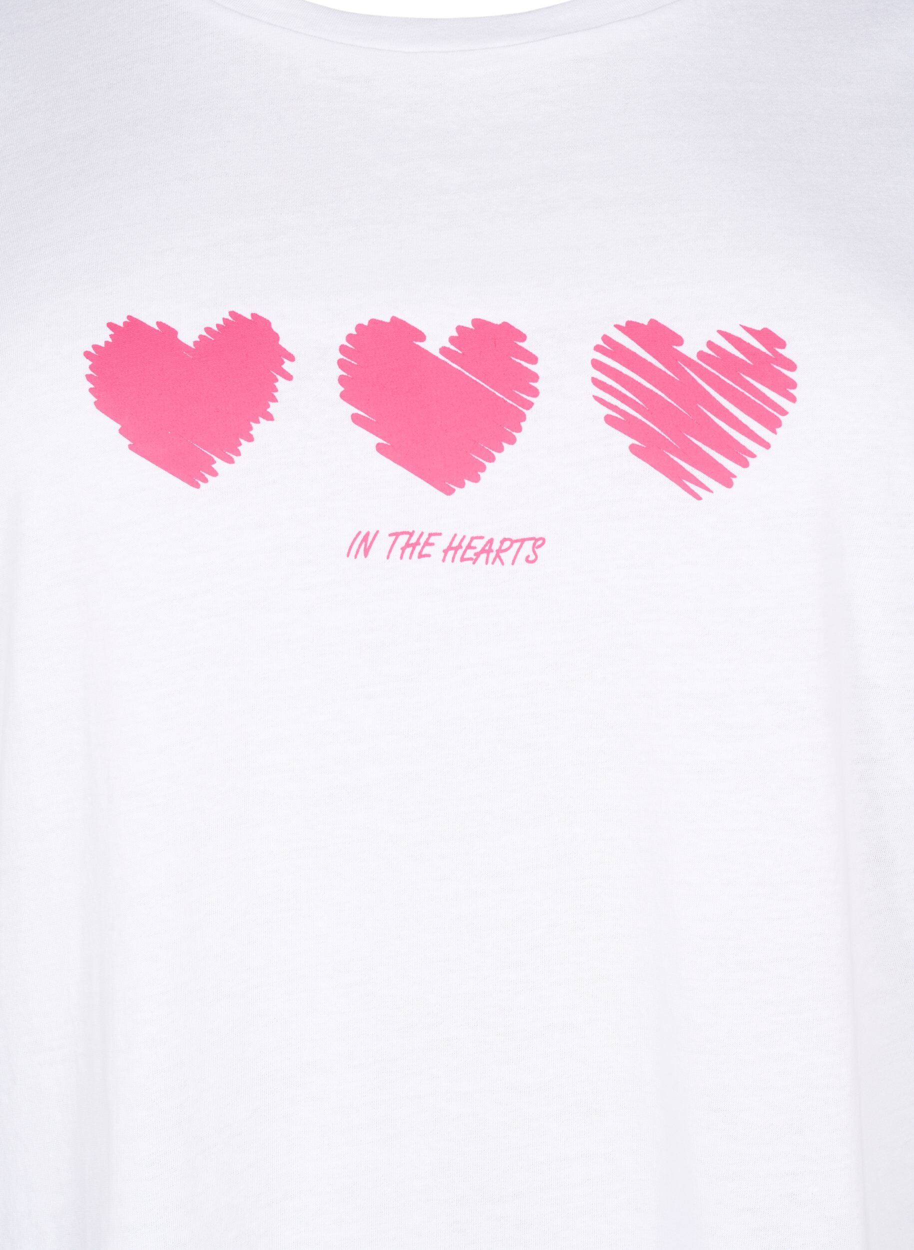 Zizzi Katoenen T-shirt met ronde hals en print, B. White W. Hearts, Packshot image number 2