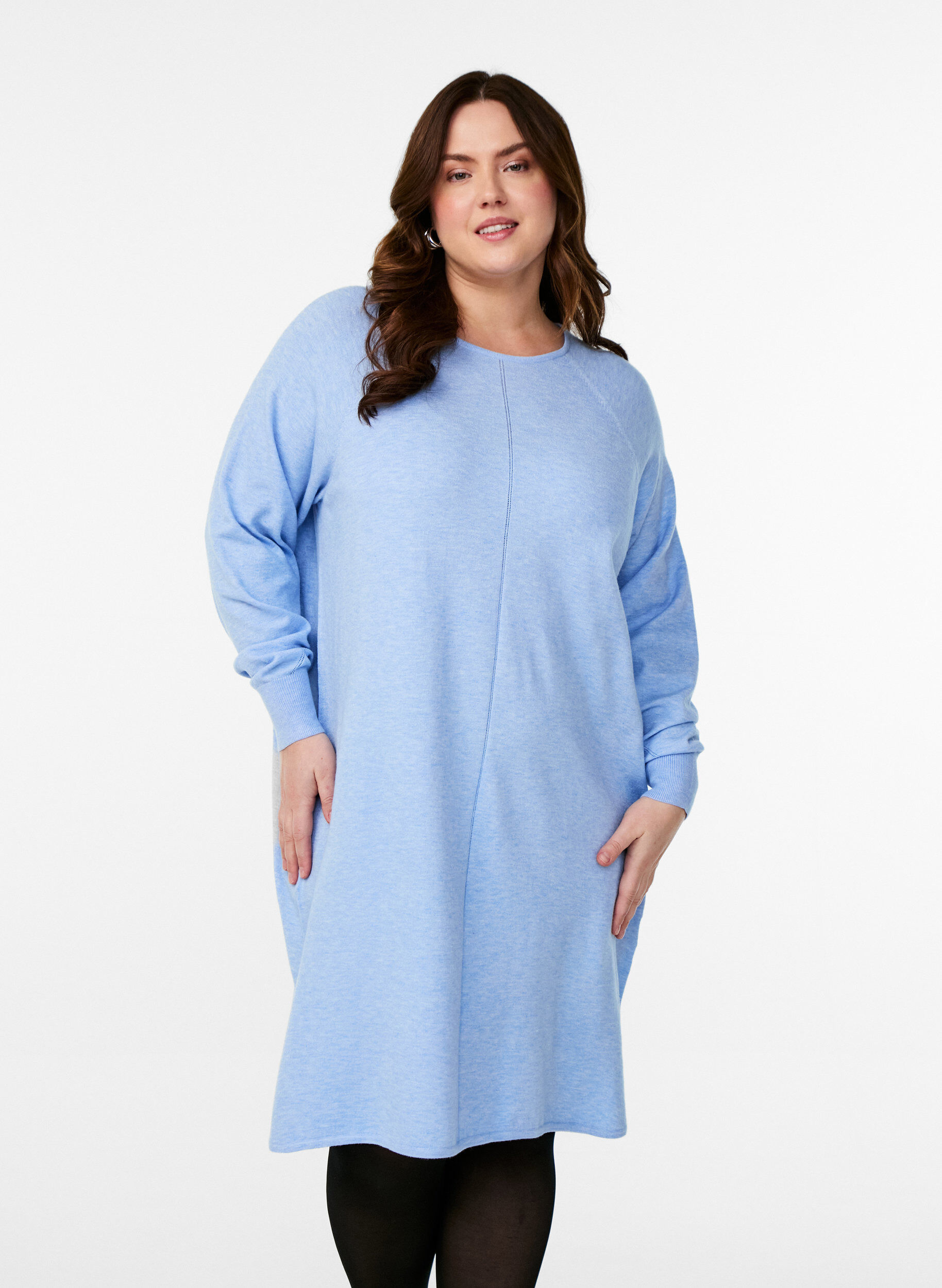 Zizzi Gebreide jurk met een ronde hals en gebreid patroon, Della R. Blue Mel., Model image number 0