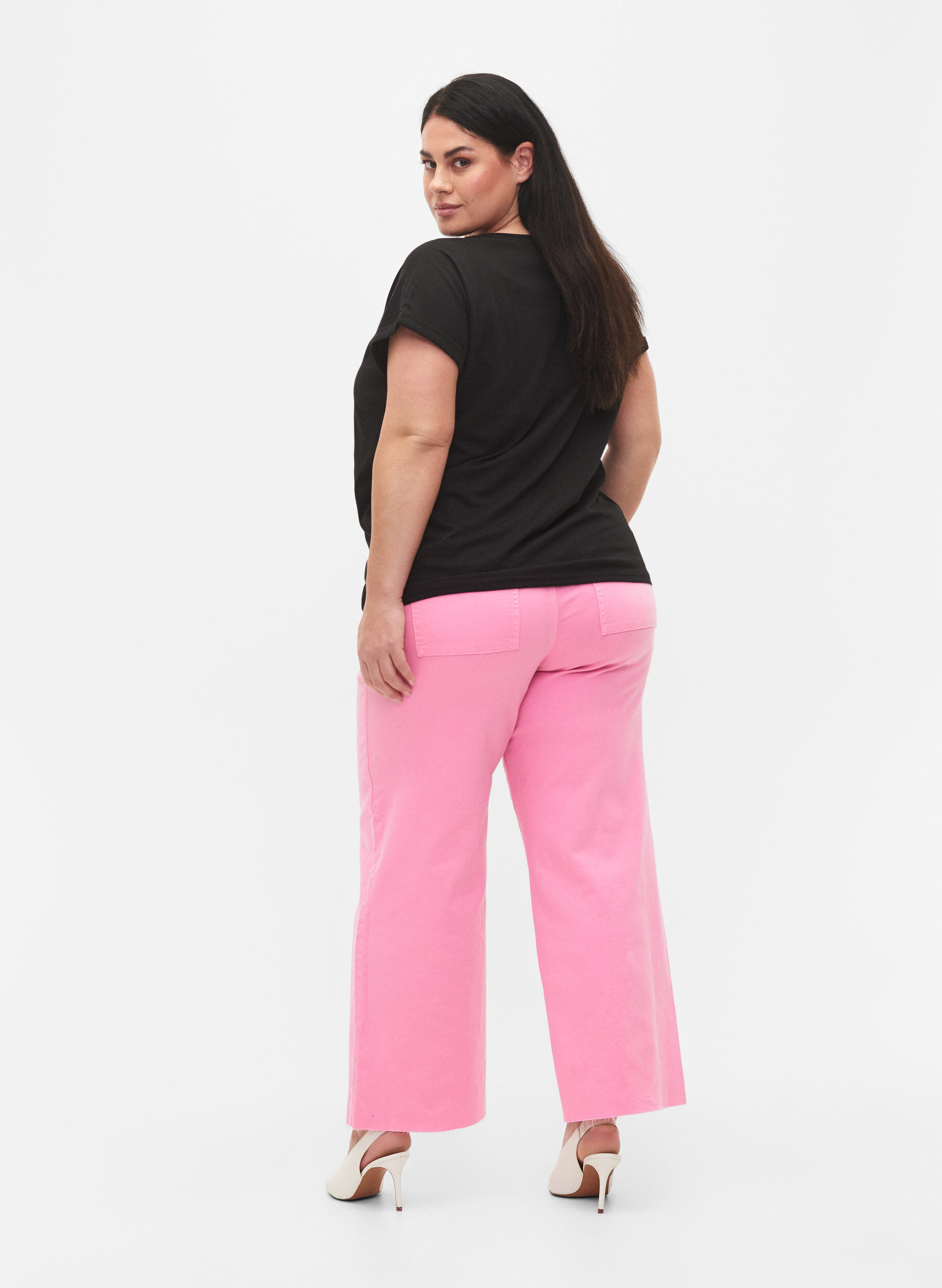 Zizzi Flared jeans met high waist, Roze, Model image number 1